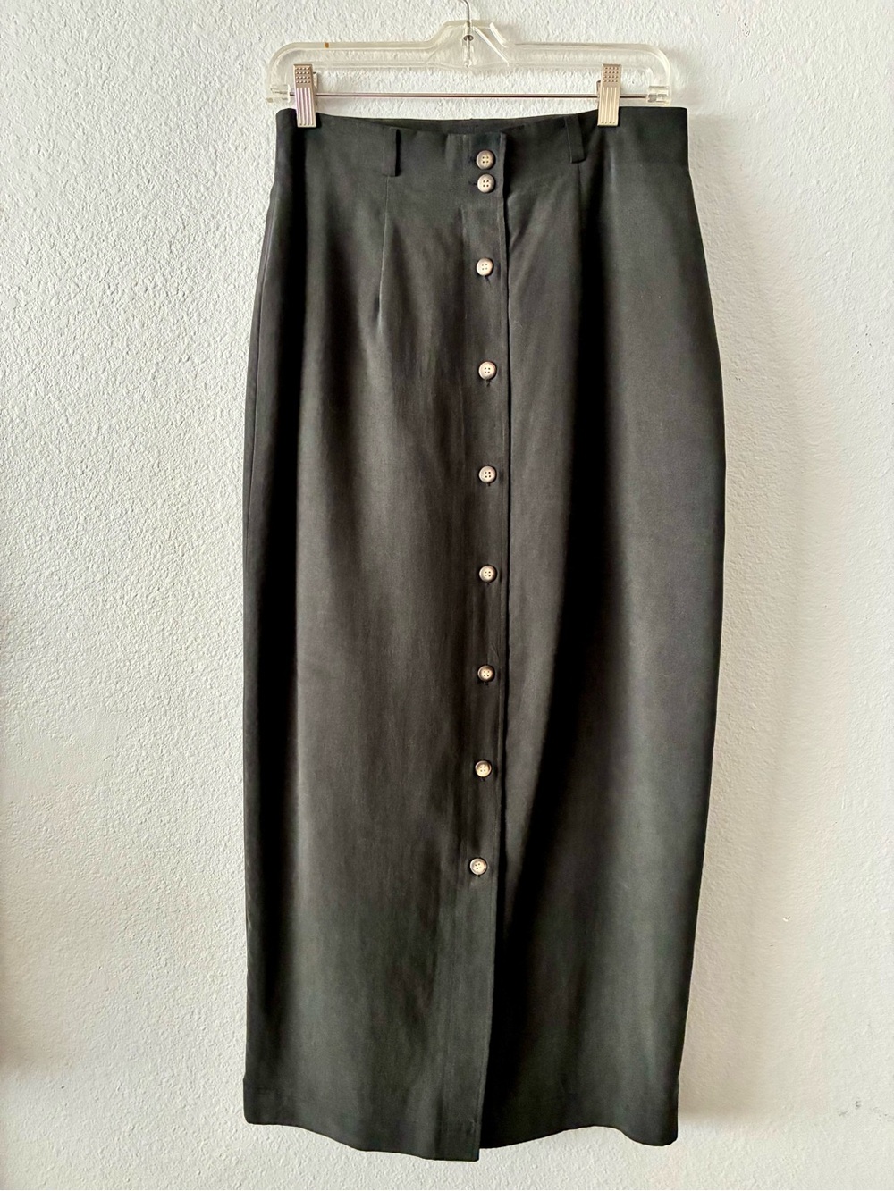 Seta Studios 10/40 💯 Silk 90s Minimalist High-Waist BLK Button-Front Maxi Skirt